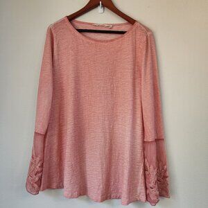 Soft Surrounding Women Tunic Blouse XL orange Long Sleeve With Embelish, Cotton